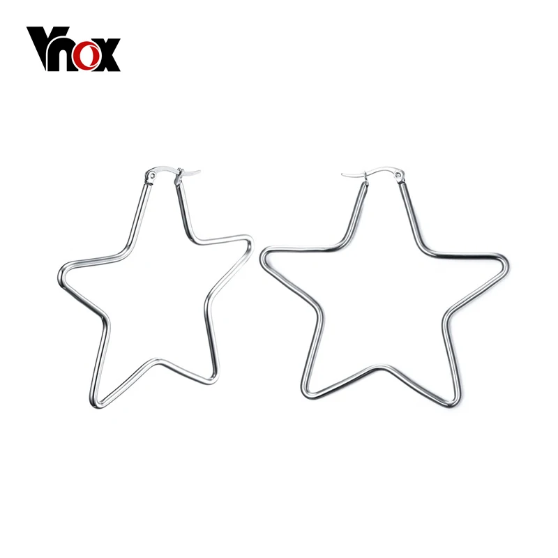 

Vnox Large Star Hoop Earrings for Women Silver Color Not Fade