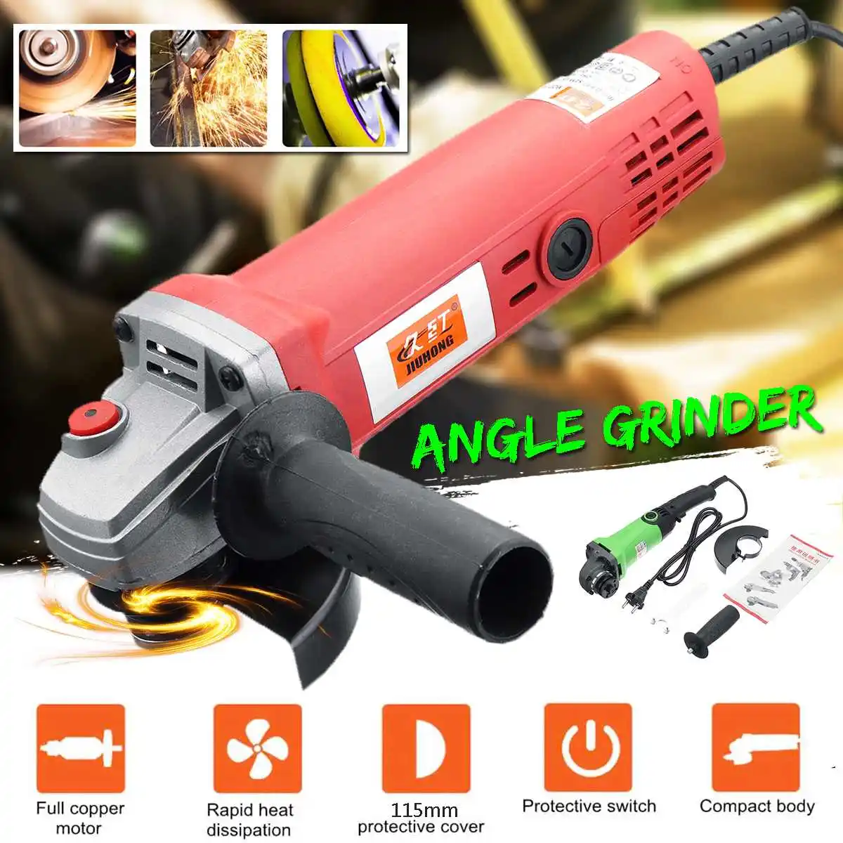 

Electric Angle Grinder 360 Rotation 1350/980W 115/100mm Adjustable Speed Metal Cutting Tool 220V EU Plug Adjustable Anti-slip