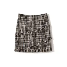 Легкими роскошными светская НОВАЯ тонкая твид, повседневные спортивные штаны с высокой талией, женские юбки с бахромой модные
