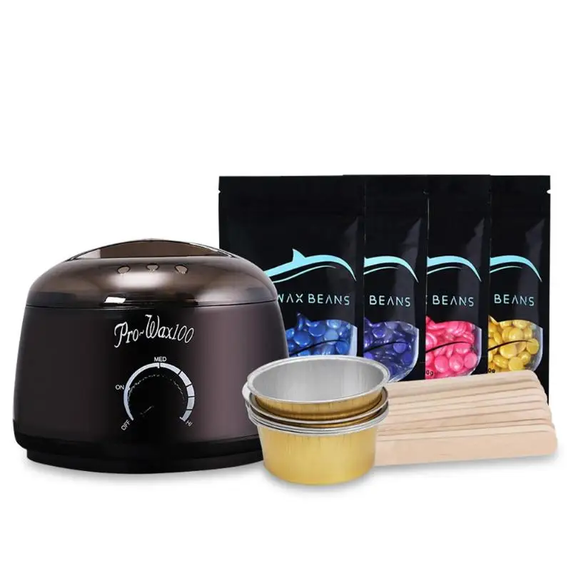 NEW Hair Removal Electric Wax Warmer Machine+4x100g Depilatory Wax Beans+Wiping Sticks+Foil Bowl Waxing Kit Paraffin Wax Machine