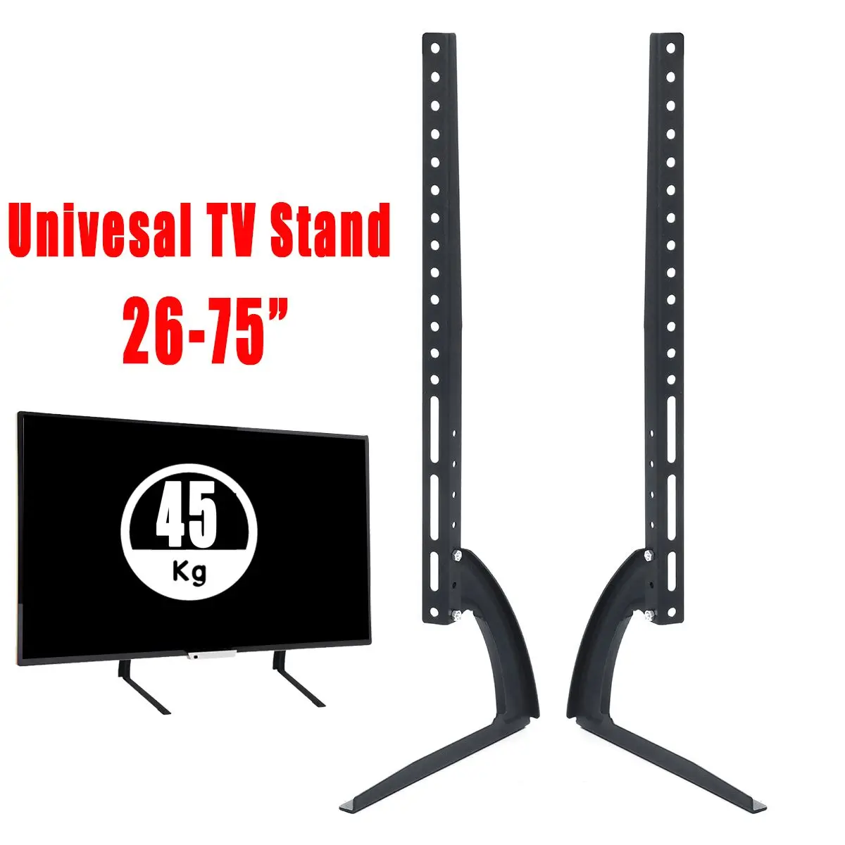 26-75 بوصة العالمي حامل تلفاز قاعدة البلازما LCD بشاشة مسطحة الجدول أعلى الركيزة جبل ارتفاع قابل للتعديل الأسود الحمل يصل إلى 45 كجم