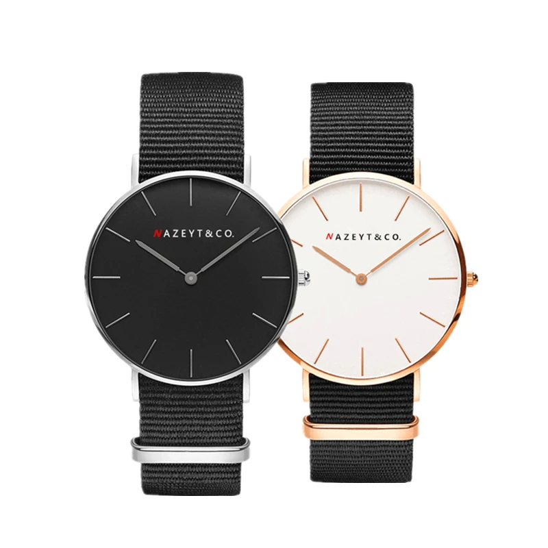 

Nazeyt 2019 new black nylon couple quartz watch woman men teenager British style along lover watch Valentine's Day gift clock