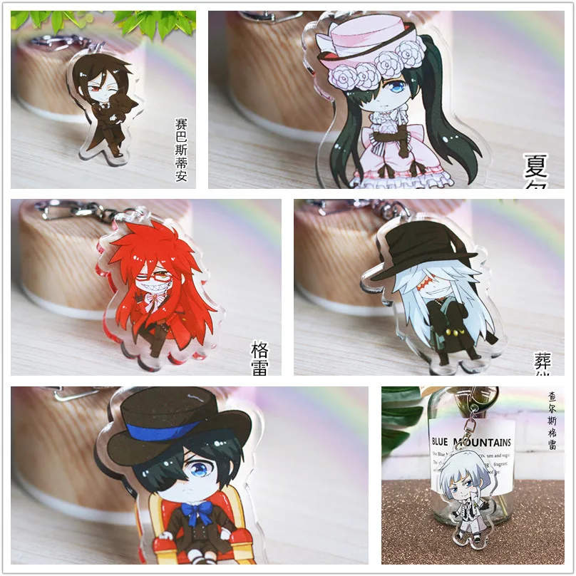 10 шт./лот аниме Черный дворецкий акриловый брелок игрушка Ciel Sebastian Grell фигурка