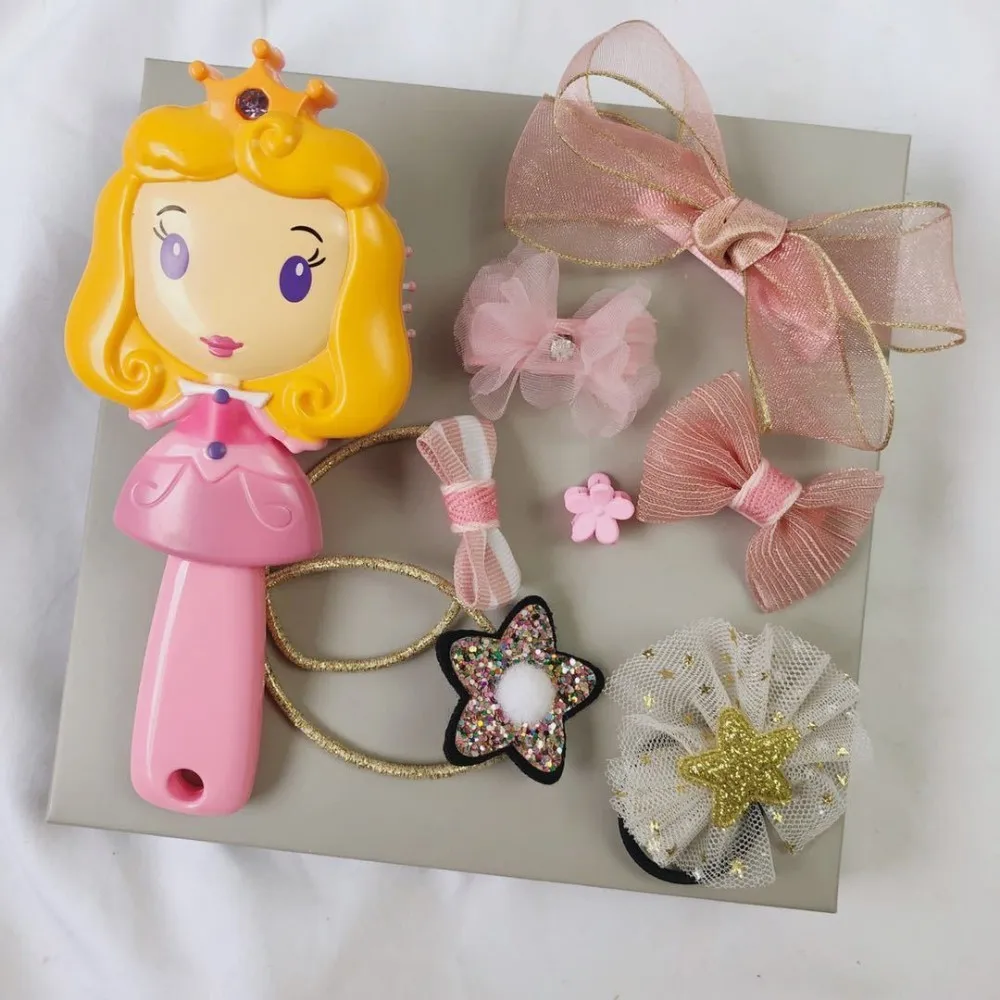 Disney Comb Headwear Head Rope Set The Frozen Elsa Snow White Ariel Cartoon Princess Comb New Year Lovely Gift