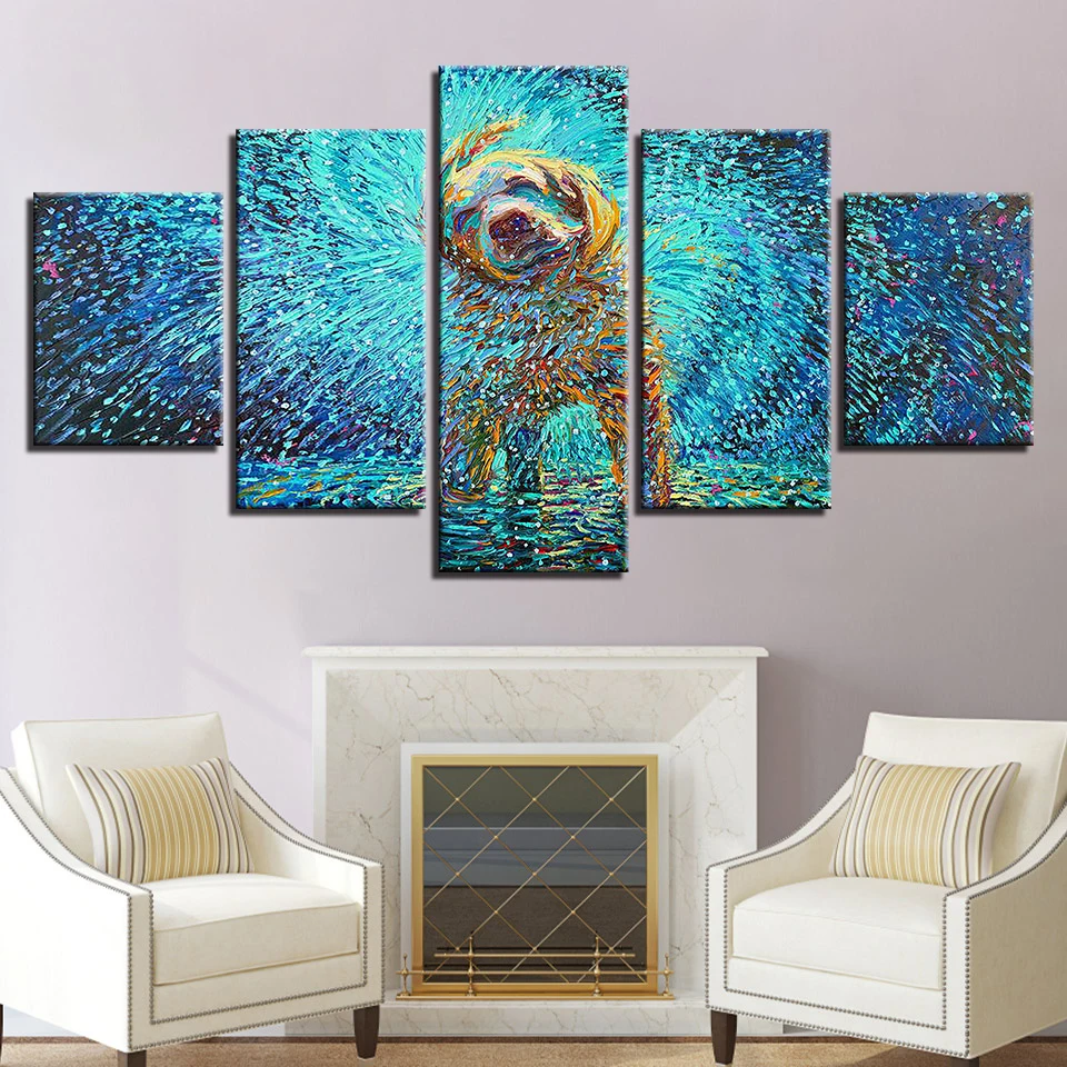 

Wall Art Framework Canvas HD Prints Poster Abstract Pictures 5 Pieces Impressionist Dog Shake Paintings For Home Decor Kids Room