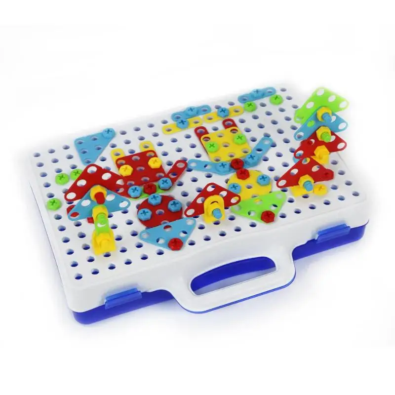 

150pcs Drill Puzzle Educational Toys DIY Screw Group Kids Tool Kit Plastic Jigsaw Mosaic Design Building Toys for Children