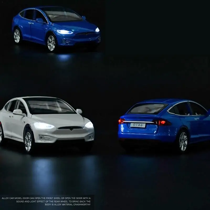 Высокая имитация 1:32 модель Tesla X90 металлическая Acousto optic Игрушечная машина с 4