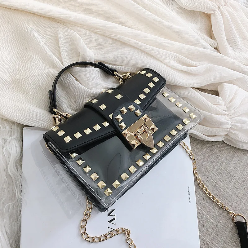 

Summer Transparent Jelly Bag Crossbody Bags Women 2019 Quality PVC Luxury Handbag Designer Ladies Beach Clear Rivet Shoulder Bag
