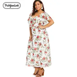 Pickyourlook плюс размер женское Макси платье с открытой спиной с цветочным принтом повседневное большой размер халат Femme V короткое летнее