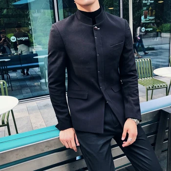 

2018 new men's self-cultivation business casual suit formalwear Chinese stand collar tunic male youth groom dress