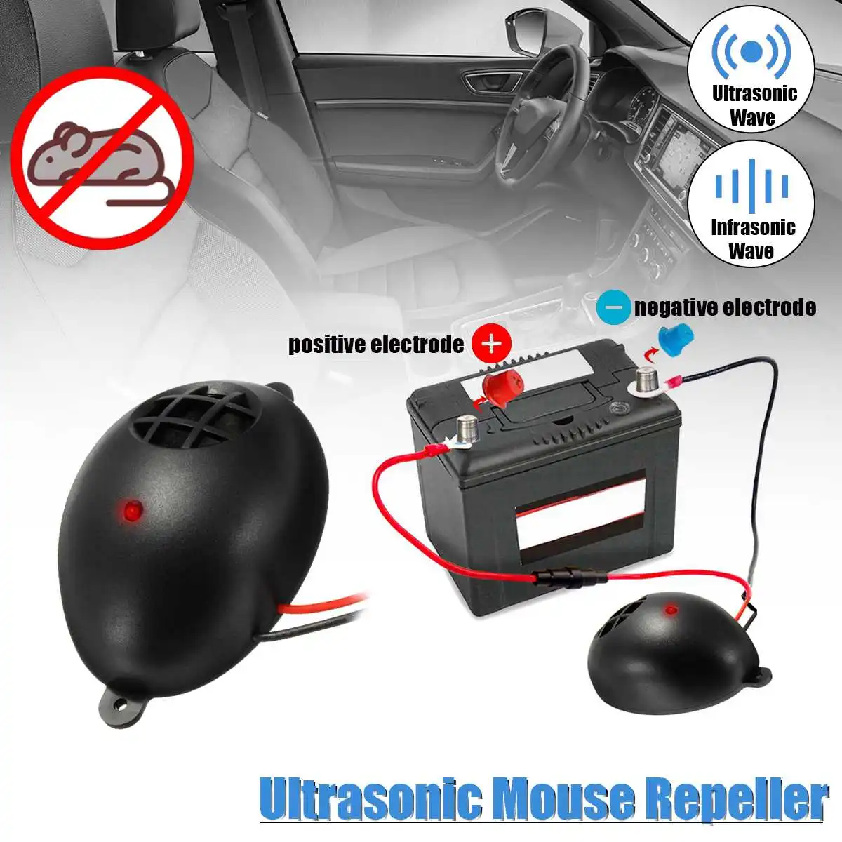 

Car Vehicle Ultrasonic Mouse Repeller Ultrasound Pest Controller Deterrent Tool Semicircular 12V DC 20-70KHZ Easy to Install