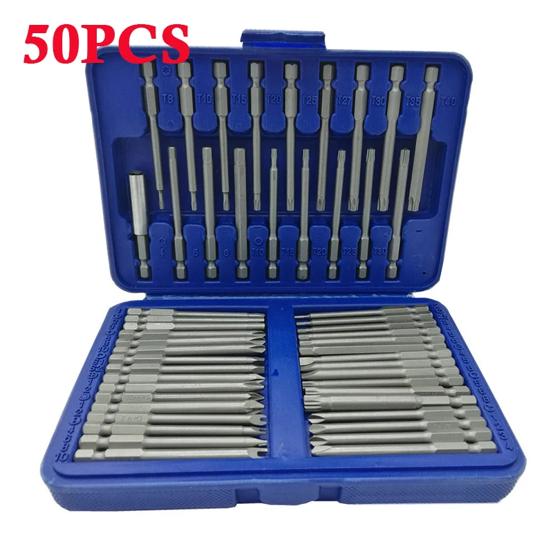 

50 pcs/Set Extra Long Bit Star Hex Slotted Screwdriver Hand Tool Cr-V