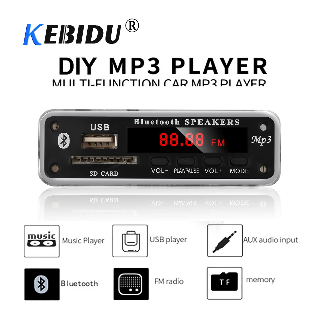 KEBIDU беспроводной Bluetooth 12 в цифровой MP3 WMA декодер плата аудио модуль цветной экран