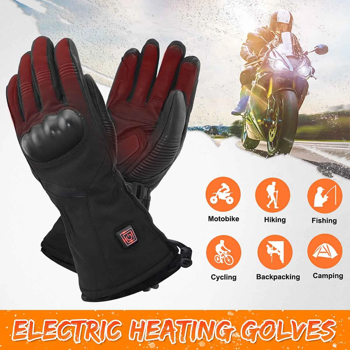 

Unisex Rechargeable Battery Electric Heated Gloves Motorcycle Ski Winter Warmer Hands Windproof Waterproof PU Leather Adjustment