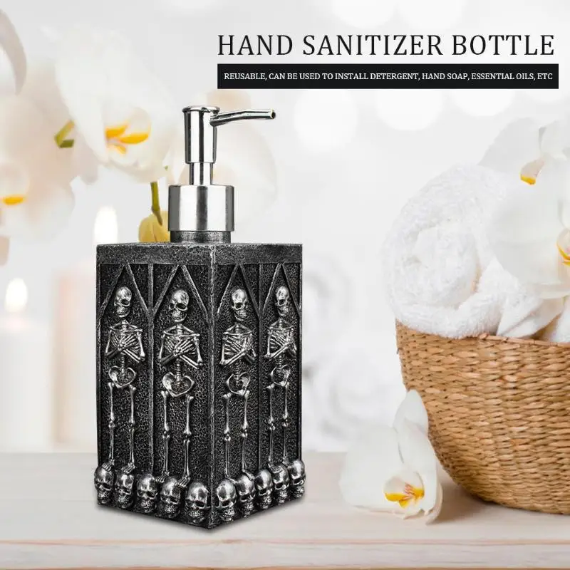 

460ml Bottle Soap Dispenser Large Capacity Resin Skull Hand Sanitizer Creative Skull Halloween Themed Home Soap Dispenser