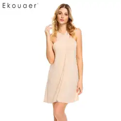 Ekouaer летняя ночная рубашка Для женщин спагетти ночная сорочка на бретельках платье без рукавов с запахом Мини спинки сексуальные сорочки