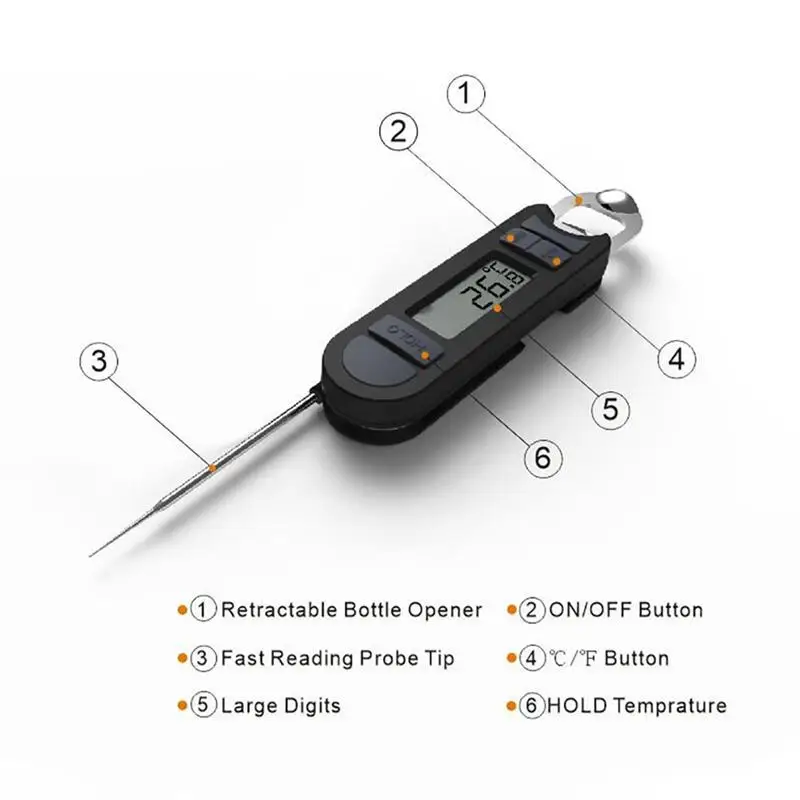 Складной цифровой термометр для еды, зонд для мгновенного считывания молока, барбекю, мяса, Водонепроницаемый Кухонный Термометр для приготовления пищи