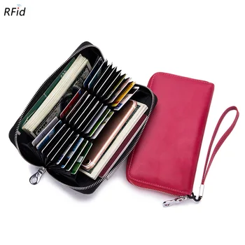 

RFID 27 Credit Card Holders Ladies Women Wallets Genuine Leather Wallet Brief Zipper Clutch Purse Female ID Card Case Holder