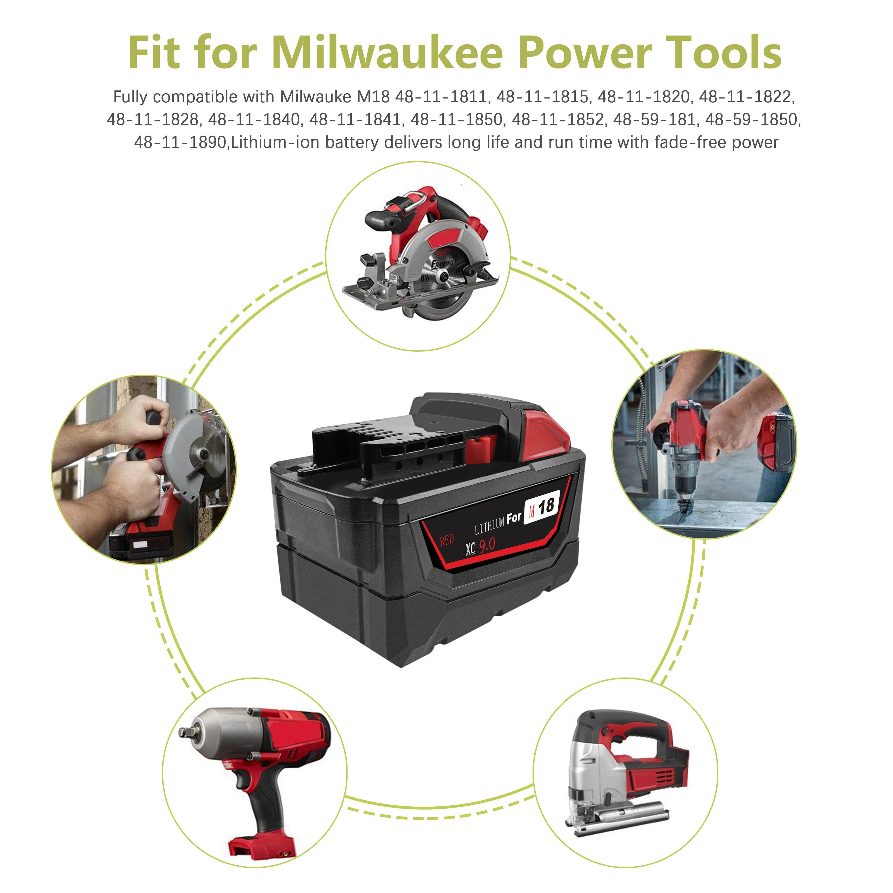 Powtree 18V 9.0AH 9000mAh для Milwaukee M18 XC литий-ионная аккумуляторная батарея Milwaukee 48-11-1815 M18B2 M18B4 M18BX L30