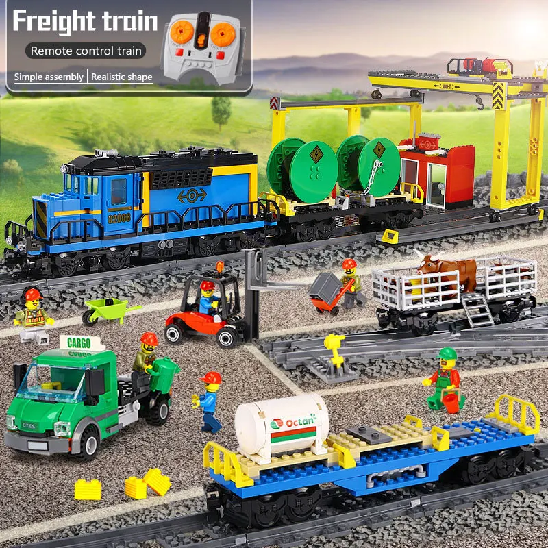 

959pcs City Motorized Remote Control Cargo Train Lepin 02008 Model Building Block Toy Brick Power Functions Compatible legoingly