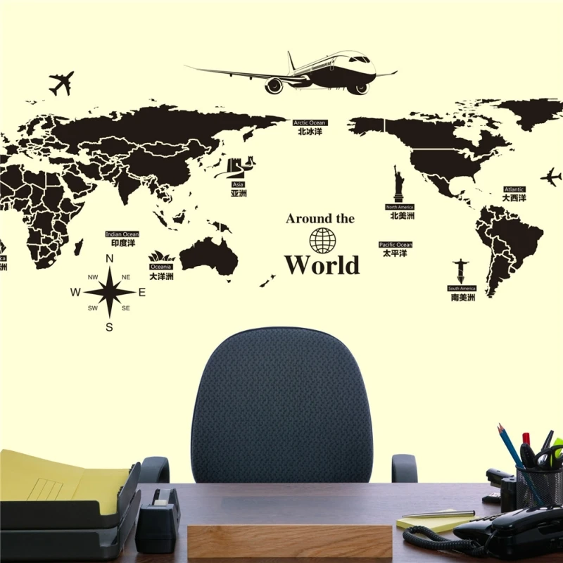 

DIY World Map Removable PVC Vinyl Art Wall Sticker Room Decal Mural Home Decor Wall Sticker 60*90CM