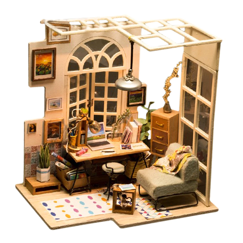

1:24 Dollhouse Kit Miniature DIY Bookstore Reading House Kits Best Birthday Gifts for Teens Education Toys
