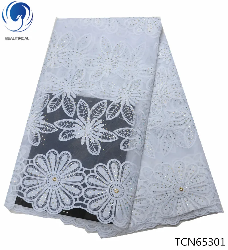

BEAUTIFICAL french tulle lace fabrics with a lot stones african tulle lace fabric dress net lace fabrics cloth 5yards/lot TCN653