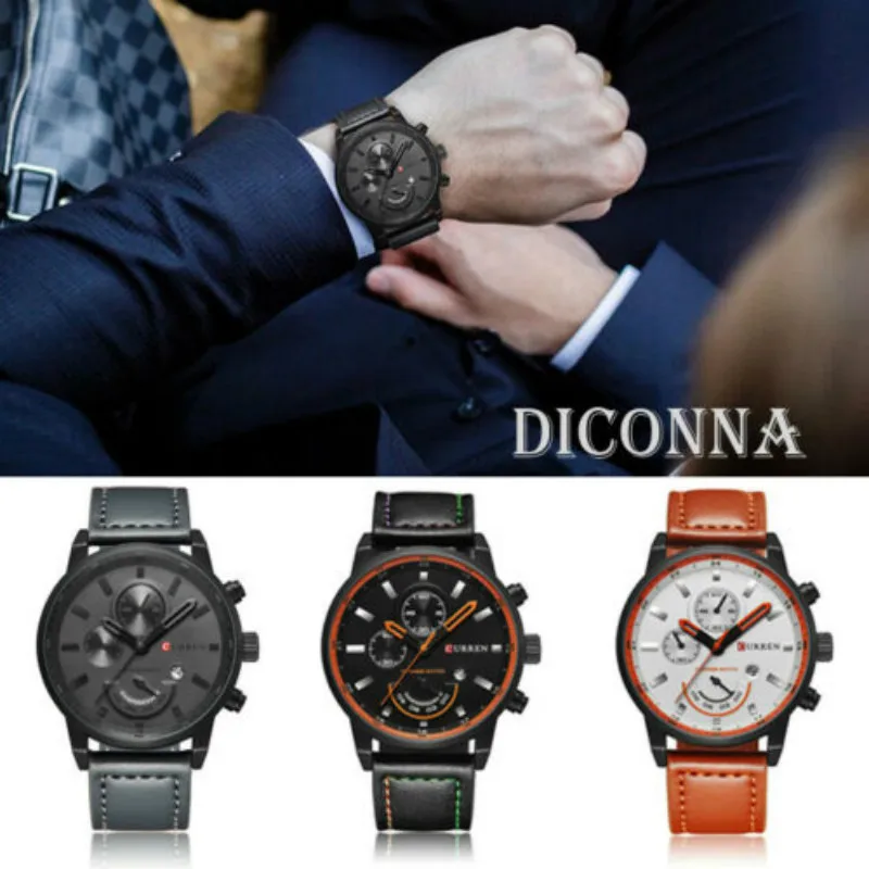 Men Military Leather Analog Army Stainless Steel Sports Date Quartz Wrist Watch | Электроника