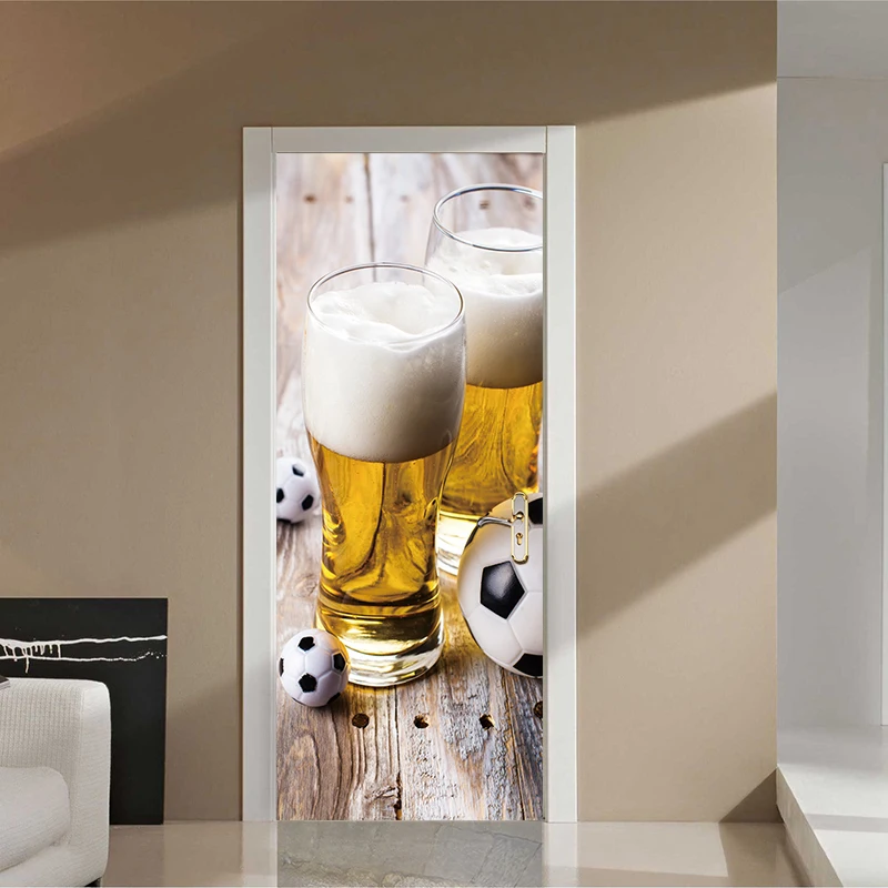 

Hot Sales New Door Sticker Wine And Football Wallpaper Pvc Poster Decal Soccer Sports Decoration Mural Boys Kids Room Home Decor