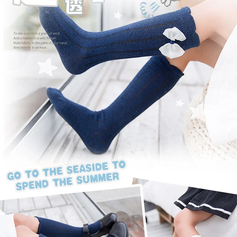 

New Toddler Kids Baby Girls Knee High Length Solid Cotton Bowknot School Stockings