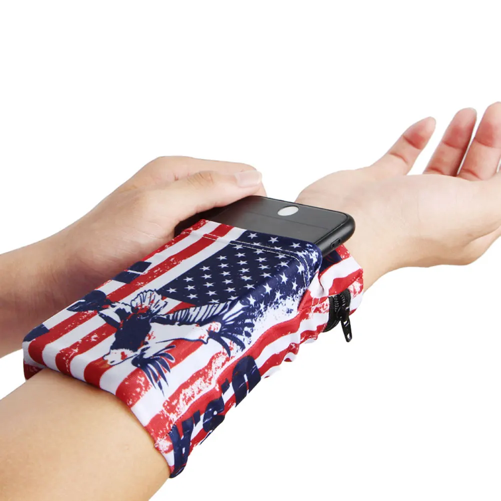 

Mobile Phone Holder Wallet Smart Phone Arm Bag Gym Running Sport Armband Phone Storage Bag Women And Men(American Flag Prints L)