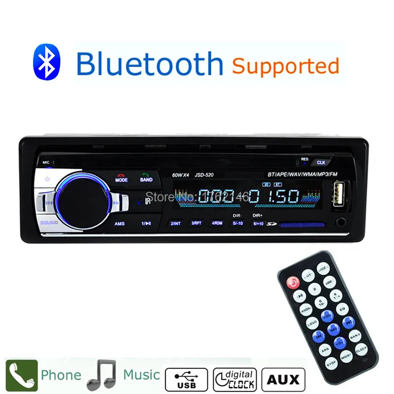 

JSD520 Car Radio Stereo Player Digital Bluetooth 2.0 Aux Input Receiver SD USB MP3 MMC WMASupport Bluetooth Hand-free Calling