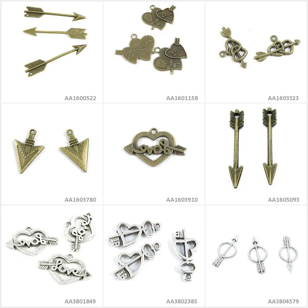 Antique Bronze Silver Tone Jewelry Making Charms Arrow Round Lock Key Love Heart Arrowhead Head Arrows Bracelet Craft | Украшения и