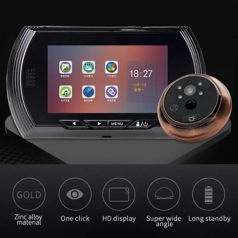 

4.5 inch IPS Screen Digital Doorbell 170 Degree Camera Peephole Door Bell USB power bank power supply screw hanging board