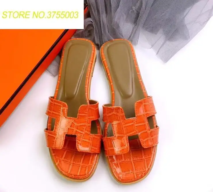 

Brands Genuine Leather Luxury new slippers cut out summer beach sandals Fashion women outdoor slippers indoor flip flop