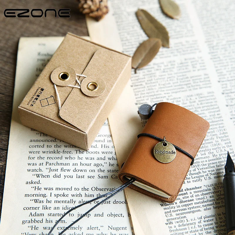 

EZONE Mini Vintage Notebook Cowhide Cover Portable Notepad Retro Bandage Note Book Traveler Journey Daily Diary Gift With Boxes