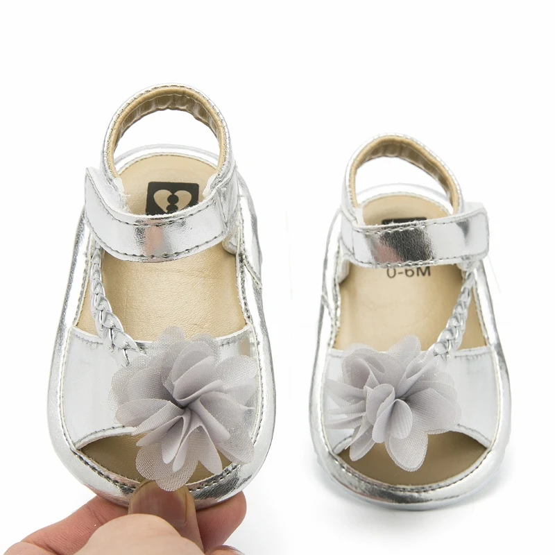 

NEWEST Summer Lovely Floral Silver Baby Girls Sandals Shoes Toddler Moccasin Baby Kids Prewalker Sandals sandalia infantil 0-18M