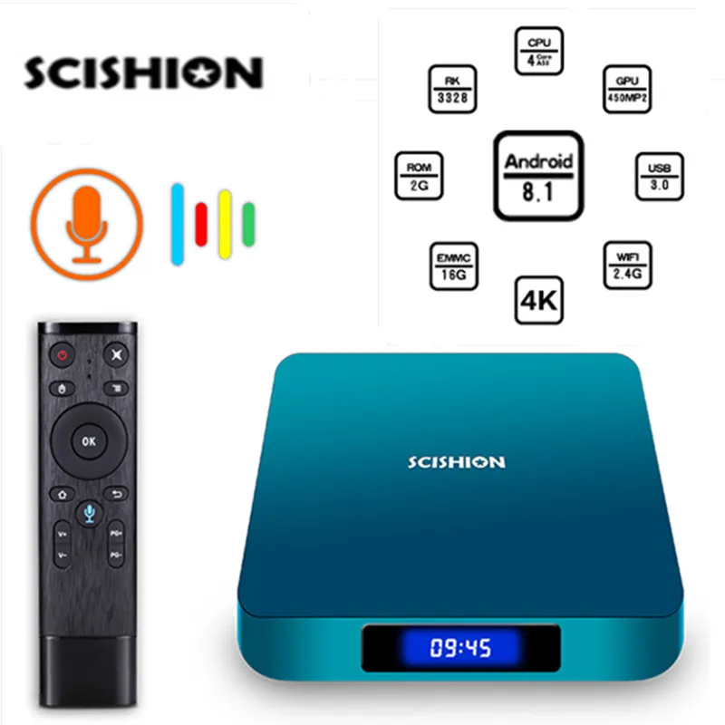 SCISHION Ай одна Android 8 1 ТВ-бокс на Rockchip 3328 4 GB 32 GB/2 16 2 4G Wi-Fi USB3.0 Bluetooth4.0 Декодер каналов