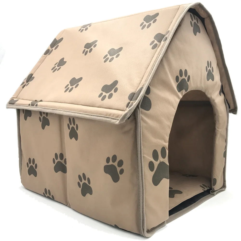 

Foldable Paw Pattern Pet Dog House Cave Warm Puppy Cat Kennel Bed Anti-Scratch Puppy Crates Portable Dog Supplies Detachable