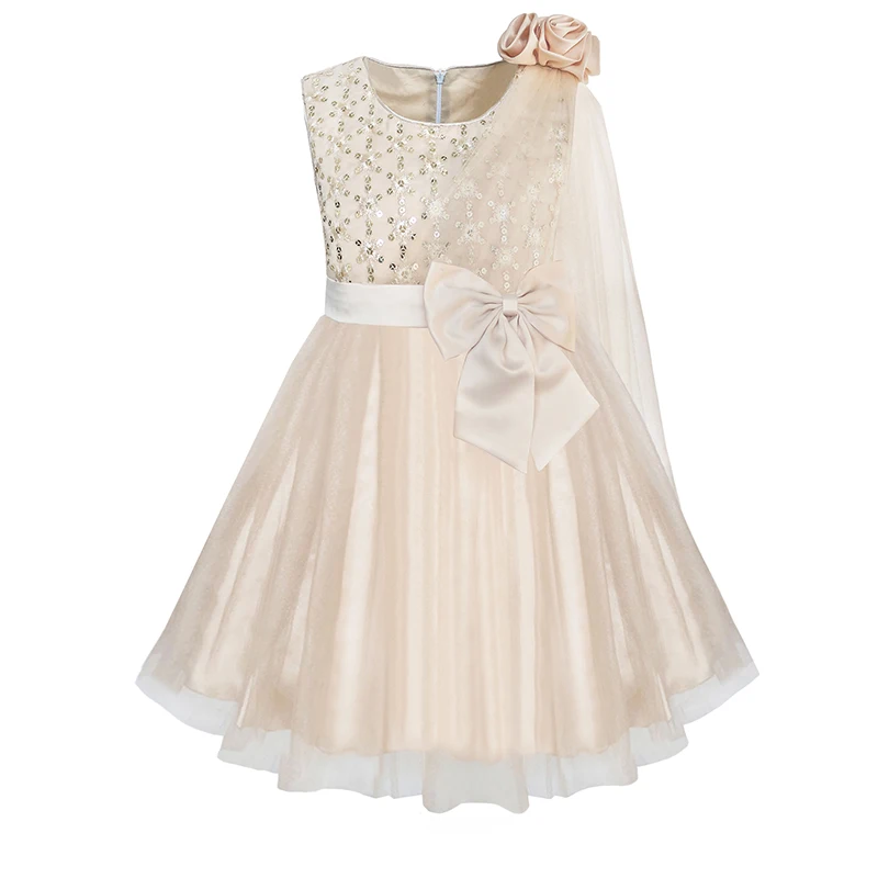 Flower Girls Dress Beige Sparkling Sequin Wedding Princess 2020 Summer Party Dresses Children Clothes Pageant Sundress Vestidos |