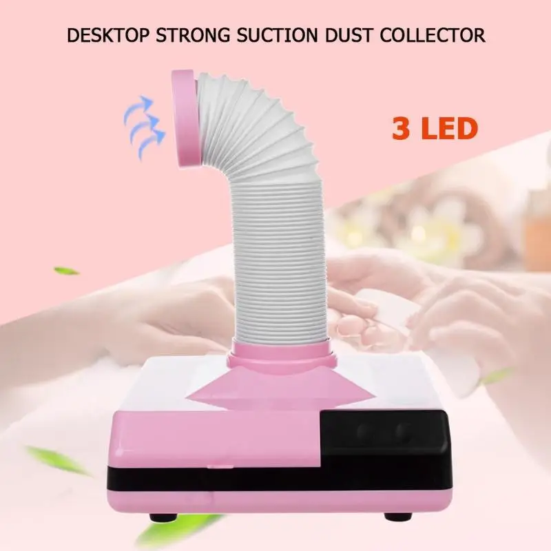 

3 LED Desktop Strong Nail Vacuum Cleaner 60W DIY Nail Dust Collector Suction Dust Cleaner with 360 degree adjustable duct
