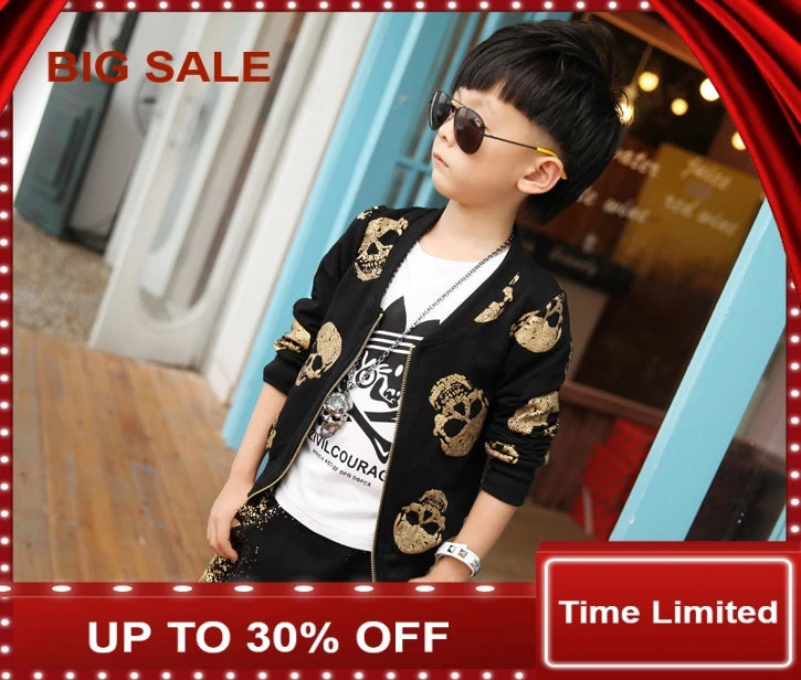 

New Autumn Winter Children Clothing Set Skull Heads Coat Harem Pants Two Piece Sport Boys Clothes 2-6Years Old Kids Clothes