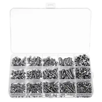 

Suleve MXSH4 515Pcs M3/M4/M5 Stainless Steel Hex Socket Button Round Head Cap Screw Assortment Set 515Pcs