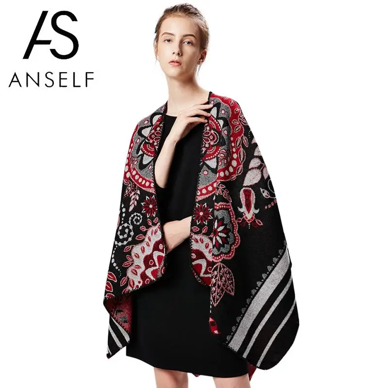 Winter Fashion Women Warm Faux Cashmere Poncho Cardigan