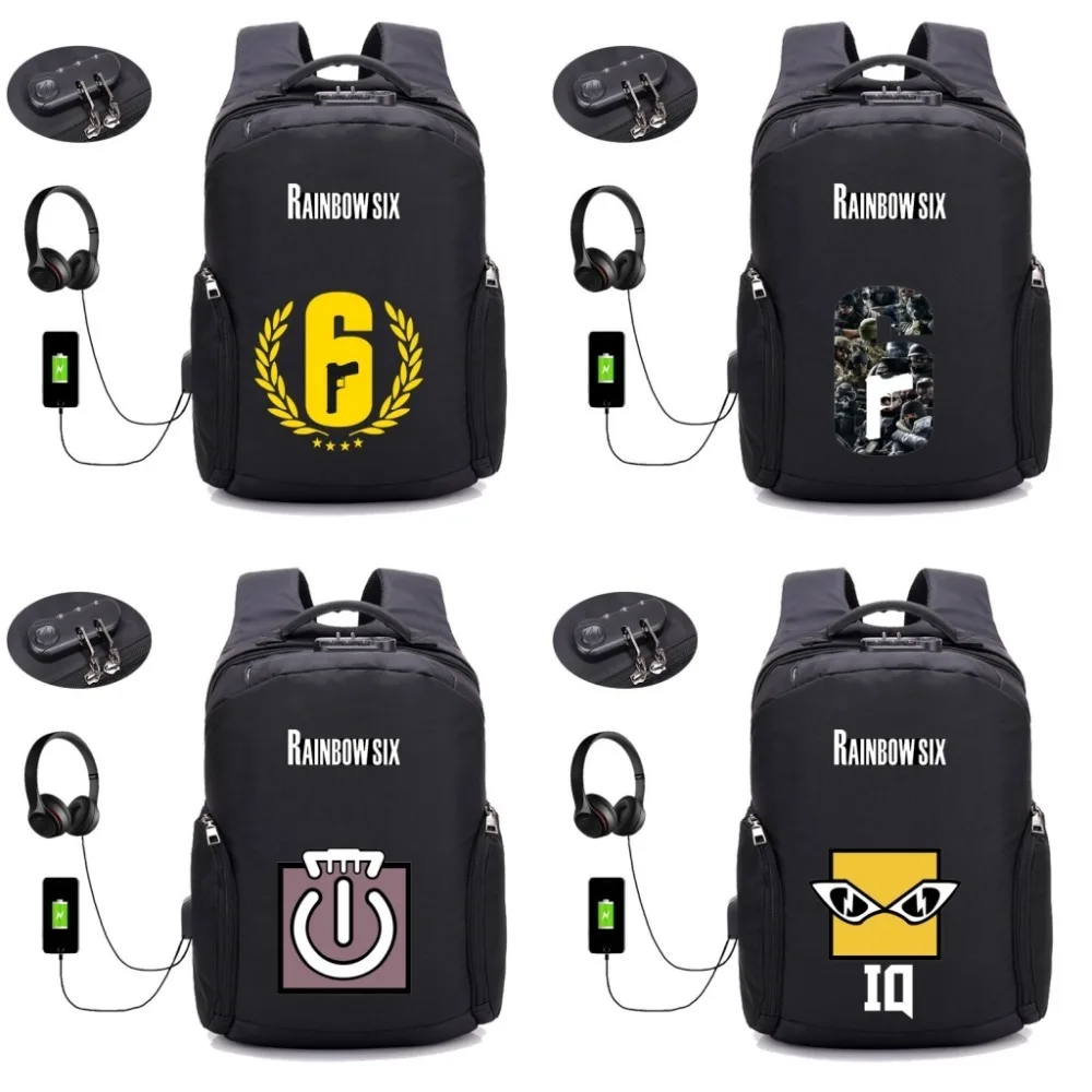 

Game Rainbow Six backpack USB external hole multifunction men women travel Laptop Bag student bookbag School Bags 20 style