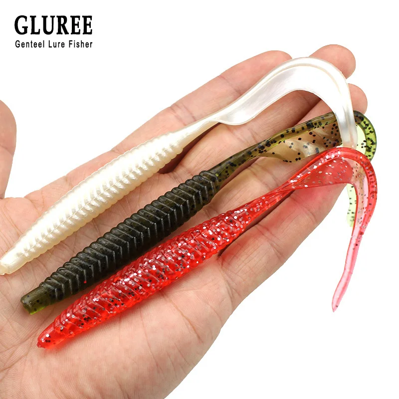 

GLUREE 10pcs/lot Long Tail Grubs 12.5cm Sea Fishing Bait Soft Lure Long Curly Tail Fishing Lures Artificial Lures Accessories