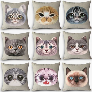 

Cartoon big cat face Printed Home Decorative pillow seat back Cushion Vintage Cotton Linen Square Pillowcase 45x45cm MYJ-D5 1pc