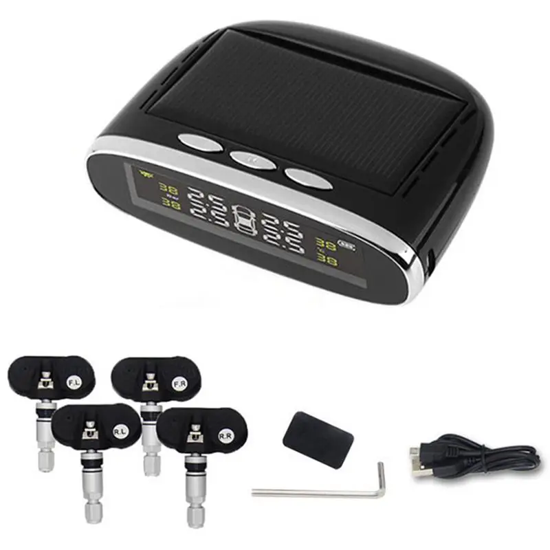 

Car Solar Powered TPMS Car Tire Pressure Monitor System Wireless 4 Internal Sensors Color digital screen