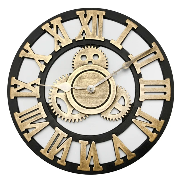 30cm Retro Gear Clock Silent Wall Clocks For Home Decor Retro Golden Rome Numbers Creative Clock Face Wall Decor Watch