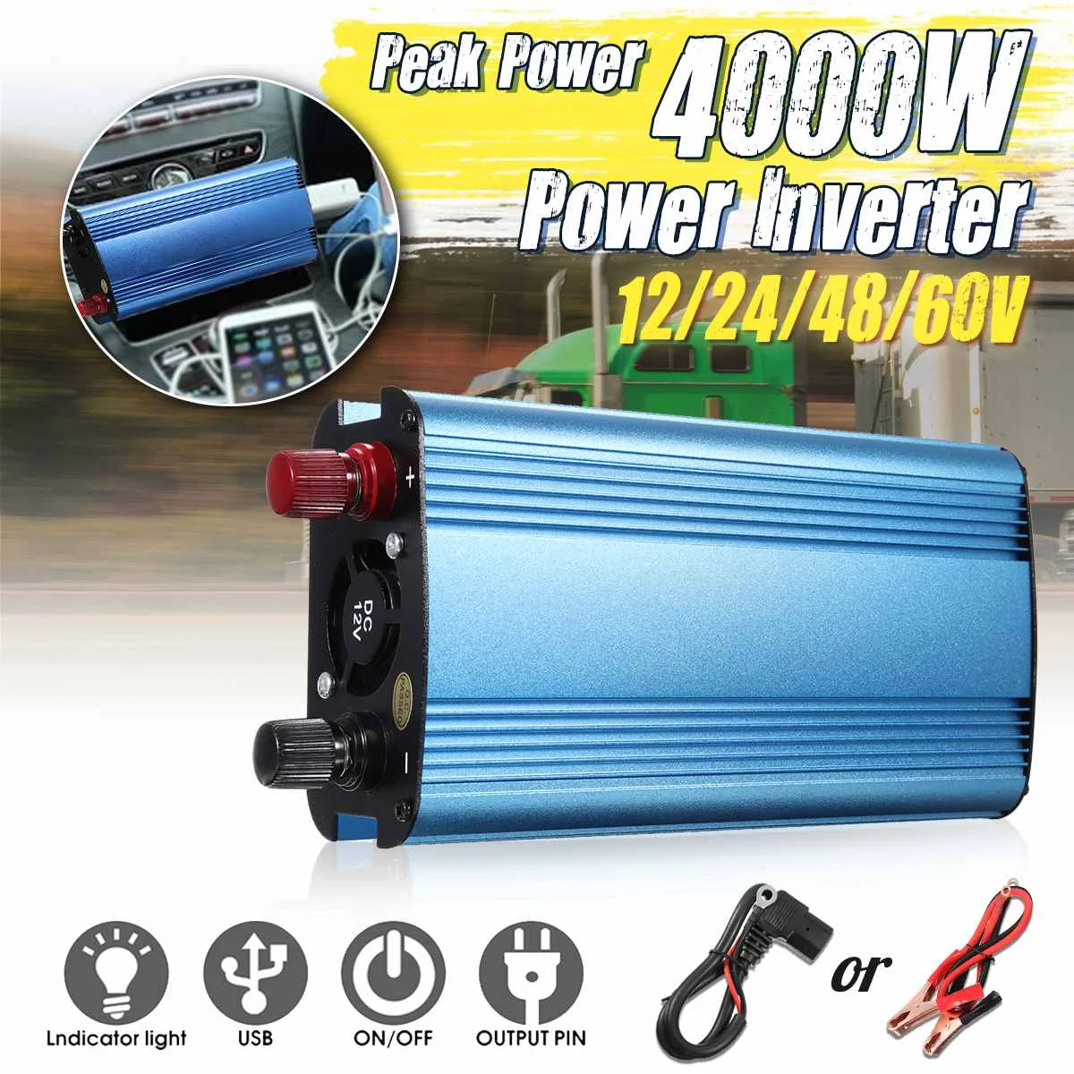 

KROAK Inverter 12V 24V 48V 60V 220V 600W 1200W Pe ak Car Power Inverter Voltage Transformer Converter 12V To 220V Solar Inversor